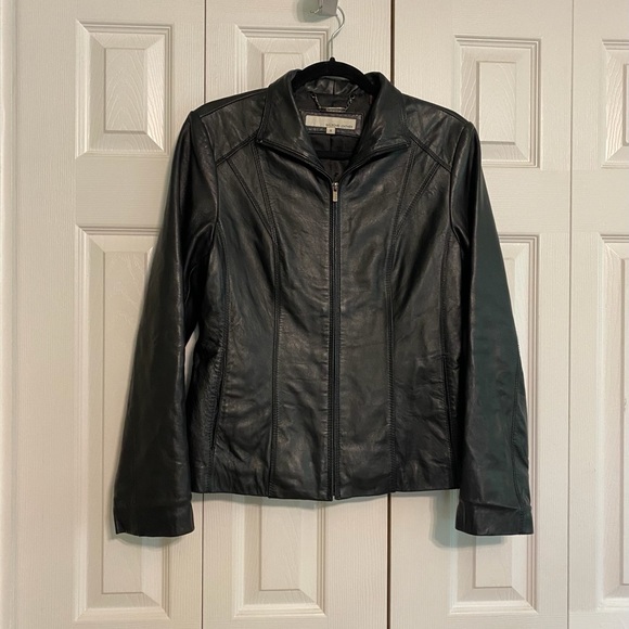 🍀Wilsons Leather 100% Leather Jacket Black Zipper Front - Picture 1 of 5